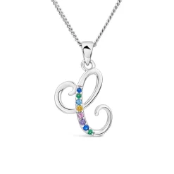 Sterling Silver Coloured Stone Set Initial C Pendant (Chain Included)