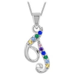 Sterling Silver Coloured Stone Set Initial T Pendant (Chain Included)