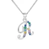 Sterling Silver Coloured Stone Set Initial R Pendant (Chain Included)