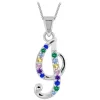 Sterling Silver Coloured Stone Set Initial I Pendant (Chain Included)