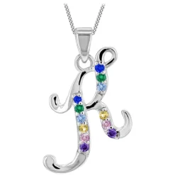Sterling Silver Coloured Stone Set Initial K Pendant (Chain Included)