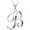 Sterling Silver Coloured Stone Set Initial B Pendant (Chain Included)
