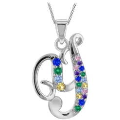 Sterling Silver Coloured Stone Set Initial Y Pendant (Chain Included)