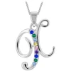 Sterling Silver Coloured Stone Set Initial X Pendant (Chain Included)