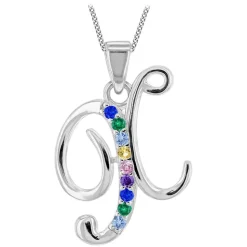 Sterling Silver Coloured Stone Set Initial X Pendant (Chain Included)