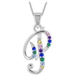 Sterling Silver Coloured Stone Set Initial P Pendant (Chain Included)