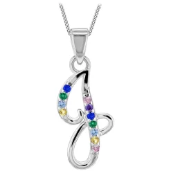 Sterling Silver Coloured Stone Set Initial J Pendant (Chain Included)