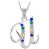Sterling Silver Coloured Stone Set Initial U Pendant (Chain Included)