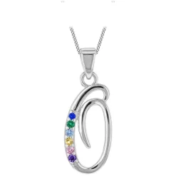 Sterling Silver Coloured Stone Set Initial O Pendant (Chain Included)