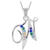 Sterling Silver Coloured Stone Set Initial W Pendant (Chain Included)