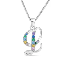 Sterling Silver Coloured Stone Set Initial L Pendant (Chain Included)