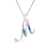 Sterling Silver Coloured Stone Set Initial M Pendant (Chain Included)