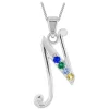 Sterling Silver Coloured Stone Set Initial N Pendant (Chain Included)