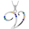 Sterling Silver Coloured Stone Set Initial V Pendant (Chain Included)