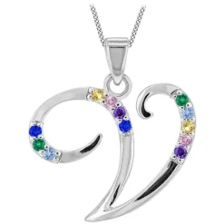 Sterling Silver Coloured Stone Set Initial V Pendant (Chain Included)