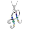 Sterling Silver Coloured Stone Set Initial H Pendant (Chain Included)