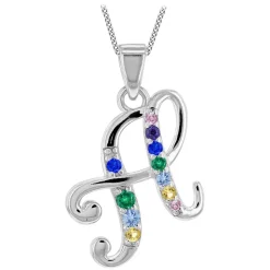 Sterling Silver Coloured Stone Set Initial H Pendant (Chain Included)