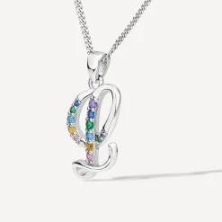 Sterling Silver Coloured Stone Set Initial L Pendant (Chain Included)