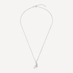 Sterling Silver Coloured Stone Set Initial C Pendant (Chain Included)