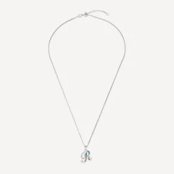 Sterling Silver Coloured Stone Set Initial R Pendant (Chain Included)