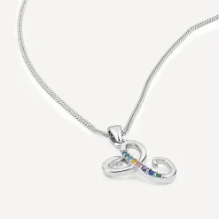 Sterling Silver Coloured Stone Set Initial C Pendant (Chain Included)
