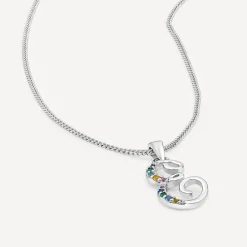 Sterling Silver Coloured Stone Set Initial E Pendant (Chain Included)