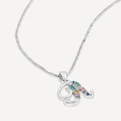 Sterling Silver Coloured Stone Set Initial R Pendant (Chain Included)