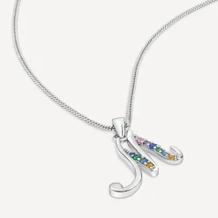 Sterling Silver Coloured Stone Set Initial M Pendant (Chain Included)