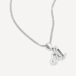 Sterling Silver Coloured Stone Set Initial A Pendant (Chain Included)