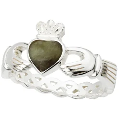 Sterling Silver Connemara Marble Claddagh Weave Ring