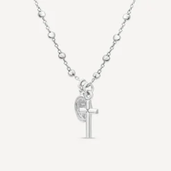 Sterling Silver Cross & Miraculous Medal Beaded Necklet