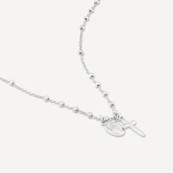 Sterling Silver Cross & Miraculous Medal Beaded Necklet