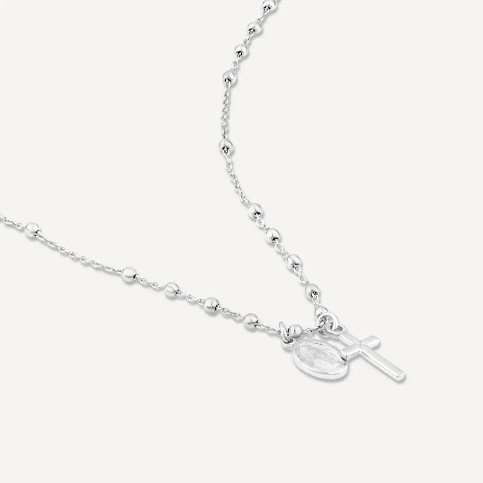 Sterling Silver Cross & Miraculous Medal Beaded Necklet