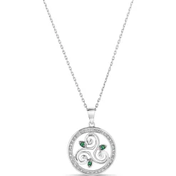 Sterling Silver Crystal Green Celtic Spiral Triskele Pendant