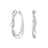 Sterling Silver Cubic Zirconia & Polished Twisted Plait Hoop Earrings