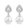 Sterling Silver Cubic Zirconia Double Halo Pear & Pearl Drop Earrings