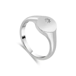 Sterling Silver Cubic Zirconia Set Polished Oval Signet Ring