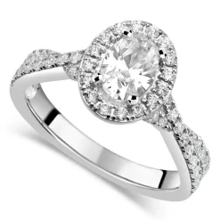 Sterling Silver Cubic Zirconia Halo & Twisted Shoulders Ring