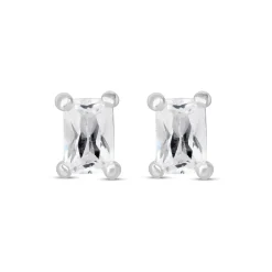 Sterling Silver Cubic Zirconia Emerald Cut Stud Earrings