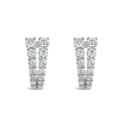Sterling Silver Cubic Zirconia Two Curved Strands Hoop Earrings