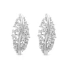 Sterling Silver Cubic Zirconia Set Leaf Stud Earrings