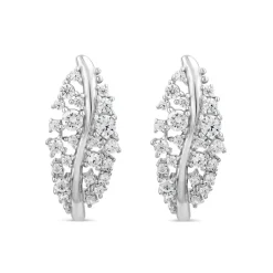 Sterling Silver Cubic Zirconia Set Leaf Stud Earrings