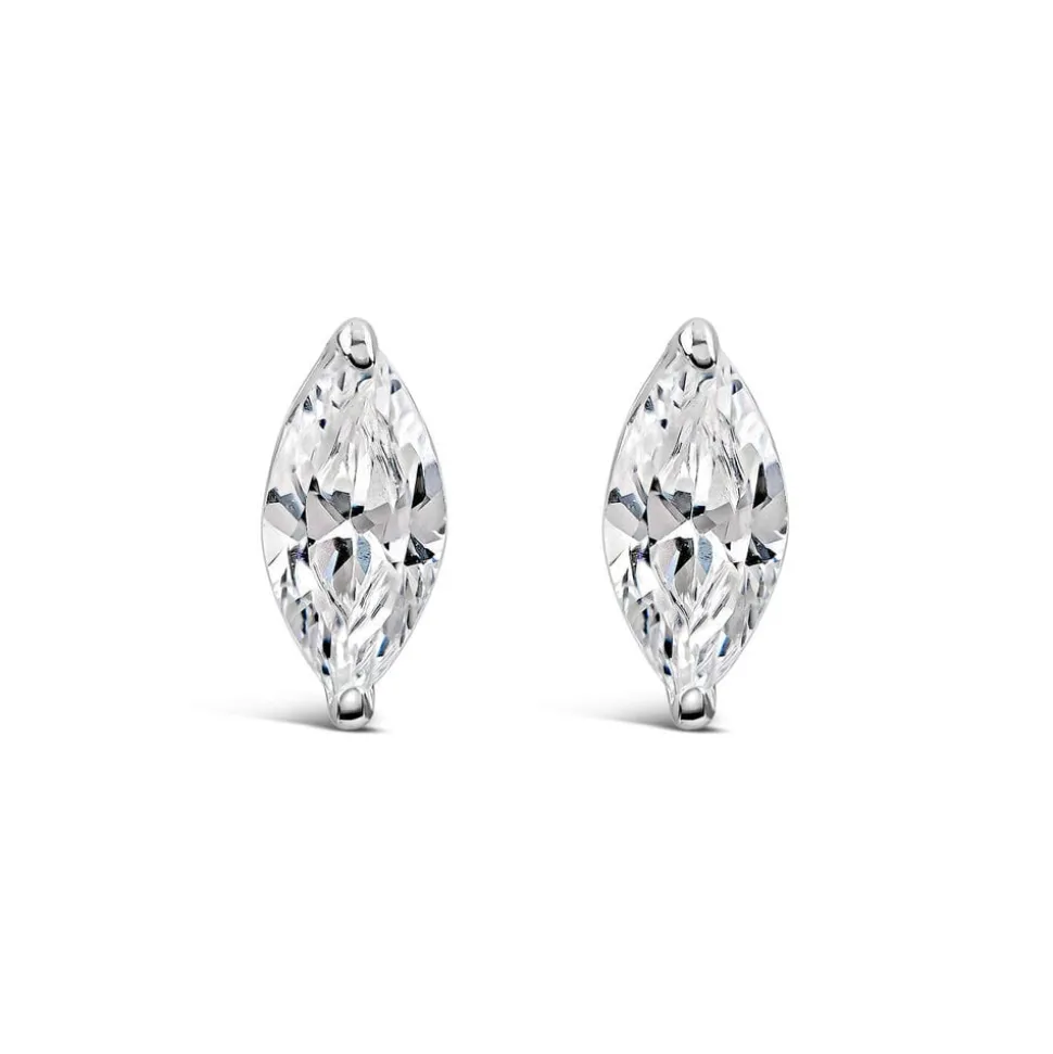 Sterling Silver Cubic Zirconia Marquise Stud Earrings