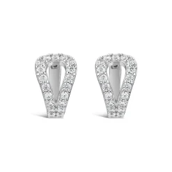 Sterling Silver Cubic Zirconia Opened Tear Shaped Hoop Earrings