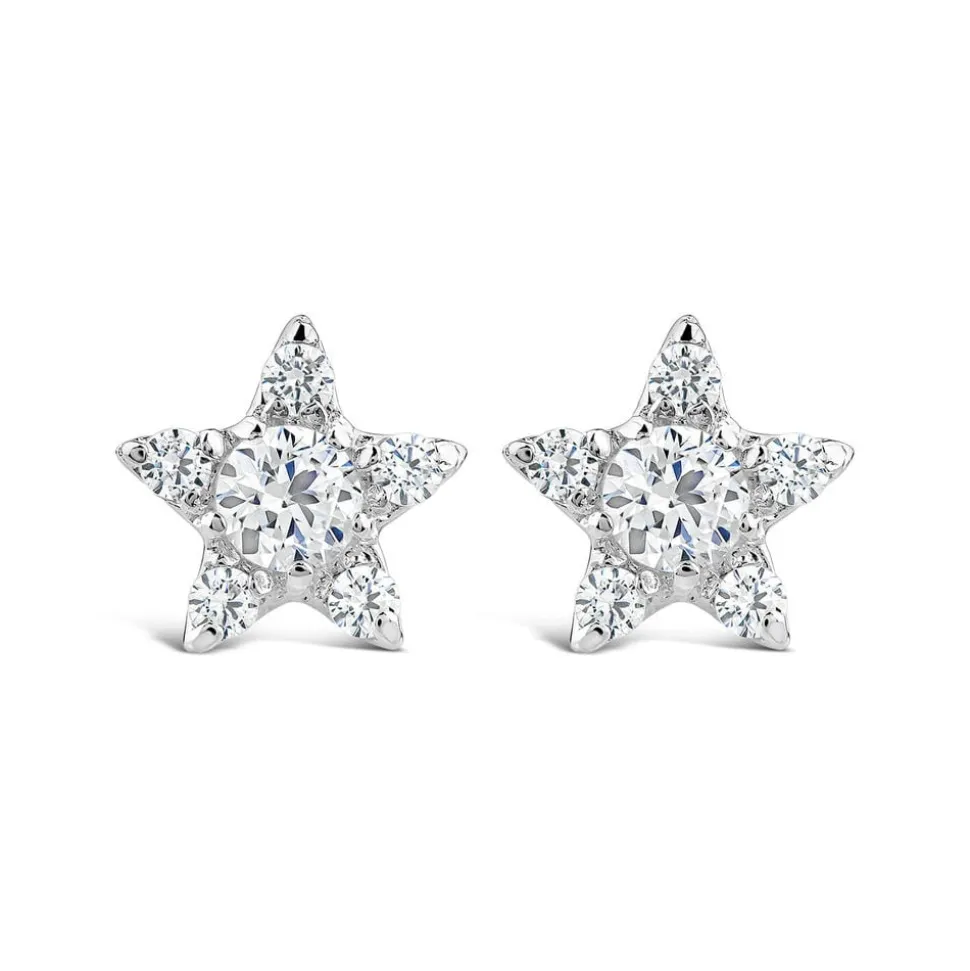 Sterling Silver Cubic Zirconia Star Shaped Stud Earrings