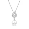 Sterling Silver Cubic Zirconia Double Halo Pear & Pearl Drop Pendant