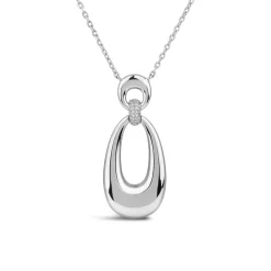 Sterling Silver Cubic Zirconia Set Open Polished Oval Pendant