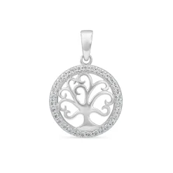 Sterling Silver Cubic Zirconia Tree of Life Pendant (Chain Included)