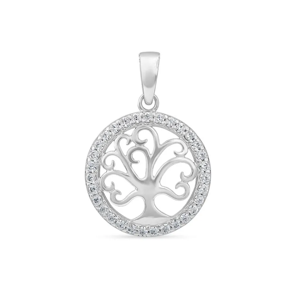 Sterling Silver Cubic Zirconia Tree of Life Pendant (Chain Included)