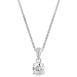Sterling Silver Cubic Zirconia Round Cut Small Pendant (Chain Included)
